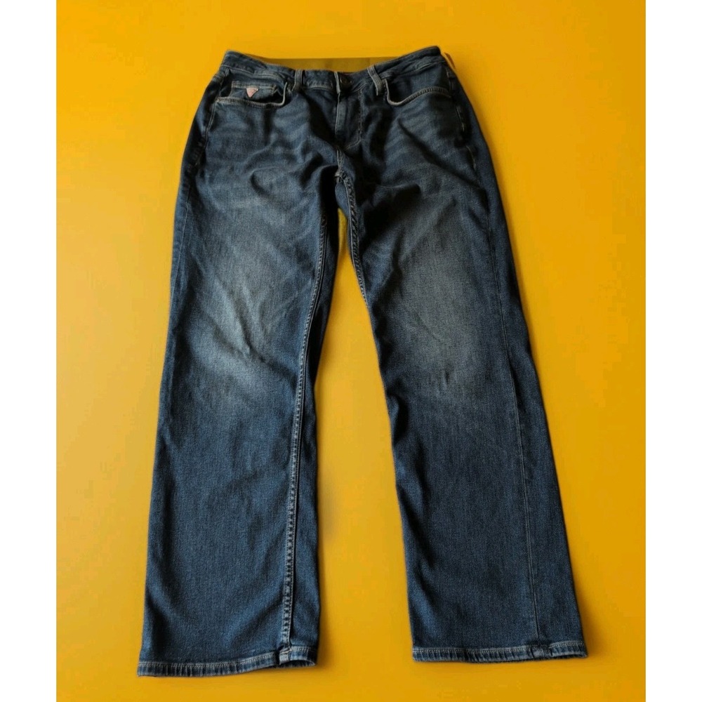 GUESS Men's Blue Straight Jeans DESMOND TAPERED 32x30 Stretch Denim GUC